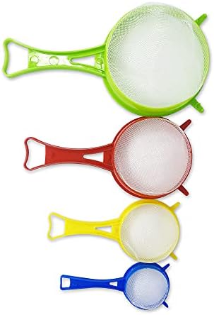 Tea Strainers Set Fine Mesh Sieve with Long Handle Kitchen Colander Filter No Sharp Edges Small Medium Large Sizes for Tea Coffee Powder (4 x Plastics Strainers)