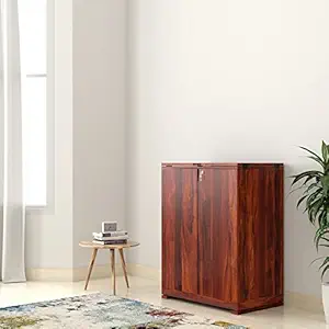 Amazon Brand - Solimo Saugus Solid Sheesham Wood Bar Cabinet, Honey Finish, 2 Doors