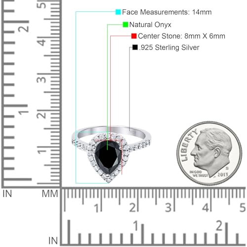 OMRANII Art Deco Pear Teardrop Natural Black Onyx Vintage Style Halo CZ Wedding Engagement Rings For Women 925 Sterling Silver4