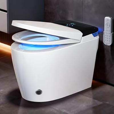 WANSID Luxury Smart Toilet with Bidet Built-In,1.28 GPF Elongated One Piece Toilet for Bathroom,Auto Open/Close, Foot Sensor Operation,Heated Bidet Seat, Warm Water & Dryer,Digital Display