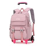 ZHANAO Rolling Backpack Luggage BookBag with Wheels Trolley Bag Wheeled Travel Backpack for Girls &
