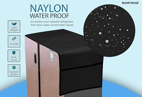Image of Refrigerator Double Door Waterproof, Dustproof, Protective Cover for Fridges with Extra Storage Space Nylon Top Cover with 6 Storage Pockets (170 x 65 cm) (Black)