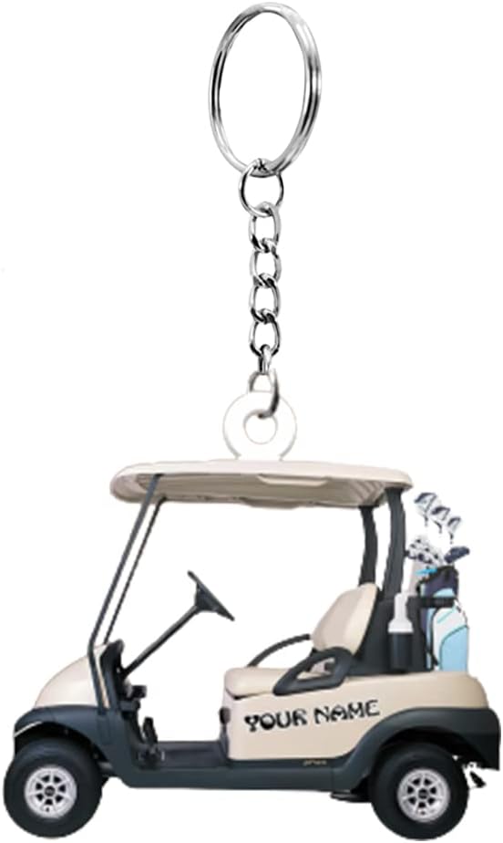 Mesnove Personalized Golf Cart Keychain, Golf Flat Shape