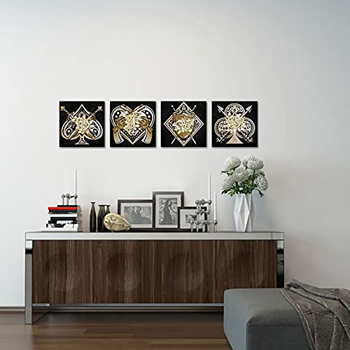 Simiwow Poker Room Wall Art Game Room Decor Picture Retro Vintage Playroom Casino Home Decor Framed Canvas Artwork 12"X12"X4 Pieces #TOP2