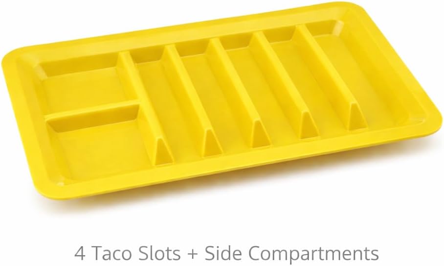 Dependable Industries inc. Essentials Set of 3 Rectangular Taco Holder Plates – BPA-Free Plastic Taco Trays with Dividers, Stackable, Microwave & Dishwasher Safe