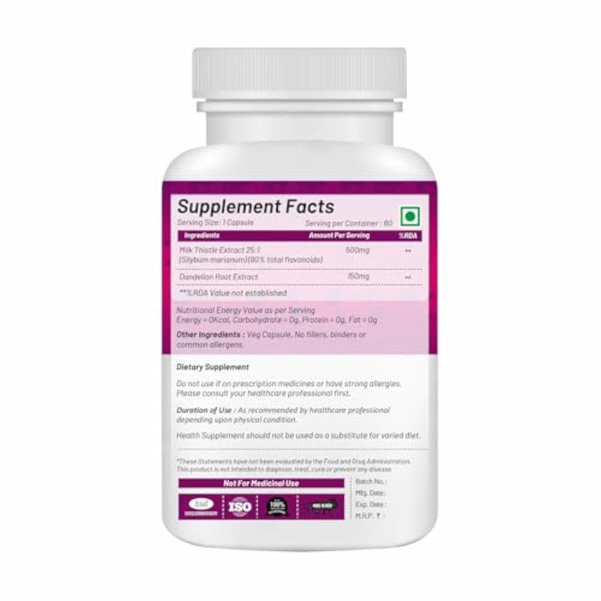 Milk Thistle with Dandelion Root Extract - 60 Capsules