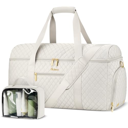 Weekender Bags for Women, Wide Open Large Travel Duffle Bag with Shoe Compartment, Overnight Hospital Bag For Women Labor Delivery, Carry on Bag Personal Item Travel Bag with Wet Pocket (Beige)