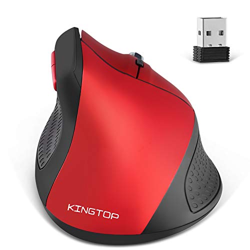 KINGTOP Wired & Wireless Ergonomic Vertical Mouse, Rechargeable Gaming Mouse, Red