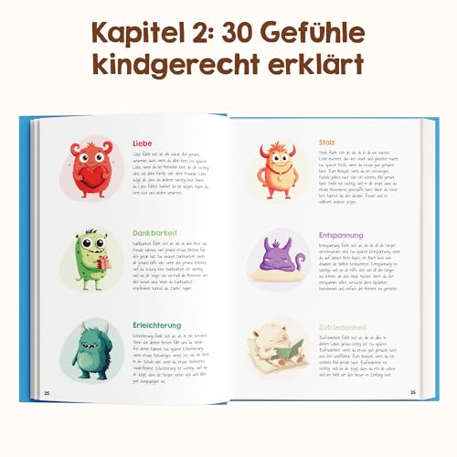 Edubini Gefühlstagebuch Kinder [6-12 Jahre] - Tagebuch Mädchen & Jungs - Gefühle Buch für Umgang mit Emotionen und ein gutes Gefühl, Dankbarkeitstagebuch für Kinder (inkl. 10 Spiele) (blau)