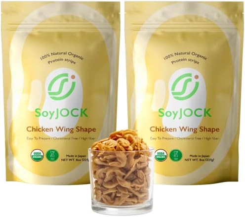 SoyJOCK Dried Soy Beans Protein Strips Vegan Meat Substitute TVP Textured Vegetable Protein Gluten Free Organic Non-GMO, Chicken Wing Shape - 8.0oz (227g) 2 Pack, Made in Japan