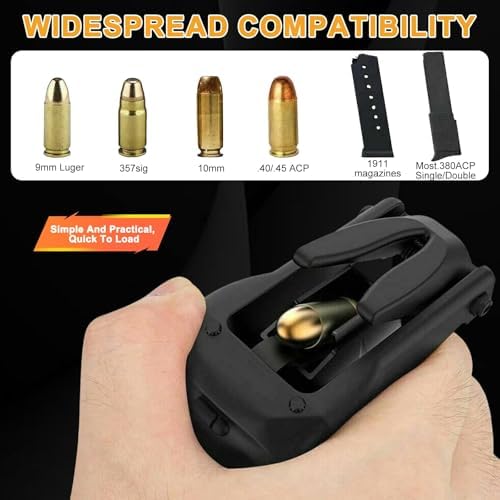 Portable Universal Magazine Speed Loader - Fit 9mm, 10mm, .357, .40, .45acp, 1911, .380 Magazines, Quick Loading Accessory for Magazines, Durable Black Design