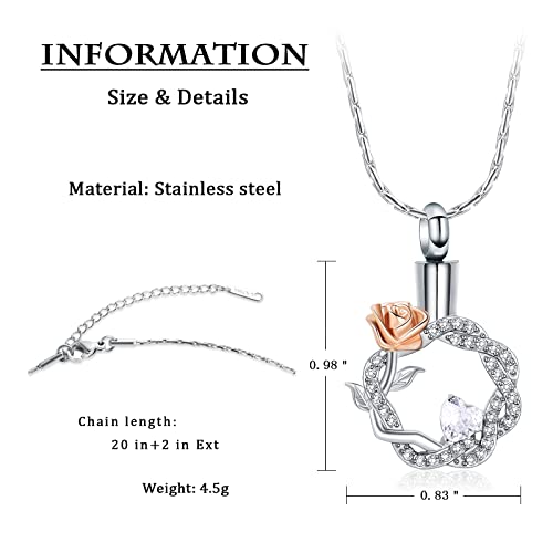 Constantlife Rose Flower Urn Necklace Cremation Jewelry For Ashes For Women Girls Stainless Steel Wreath Pendant Memorial Ash Holder Mom Sister Wife Anniversary Birthday Keepsake Gift (White) #TOP1