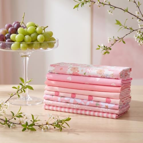 16 Pcs Fat Quarter Fabric Bundles 20 x 20 Inch Layer Cakes Fat Quarters Bundles Quilting Cotton Craft Pre-Cut Squares Sheets Floral Fabrics Precut Patchwork for DIY Sewing Craft Decor, Pink — view 6
