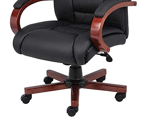 Image of High Back PU Leatherette & Wooden Chair | Director & Executive Chair | Handle & Wooden WheelBase | Height Adjustable Revolving Chair | Hand Crafting & Polish | Top Office Chair