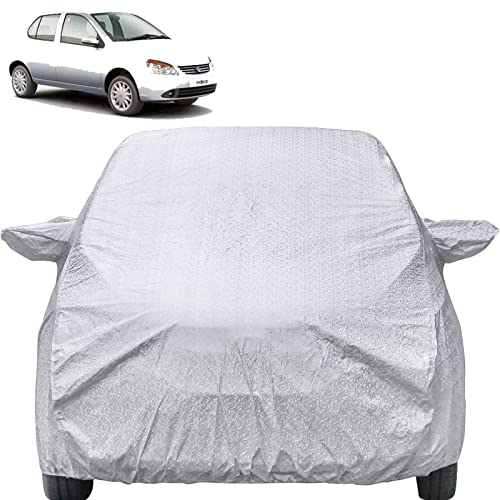 Image of Indica Waterproof Car Cover with Mirror Pockets, Shinning Silver Design, Non Woven Fabric,Triple Stitched, Compatible with Tata Indica Car Cover (All Models), Indica Car Accessories