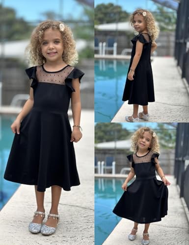 Flypigs Girl Dresses Flutter Short Sleeve Summer Formal Party Wedding Casual Halloween Church Fancy Girls Tween Dress Black 8-9 Years thumb #7