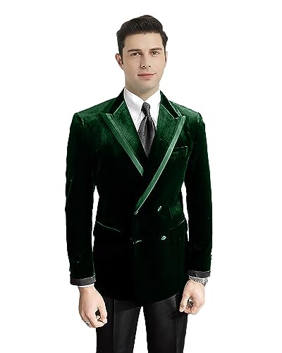 Men's Velvet Blazer Slim Fit Double Breasted Suit Jacket Tuxedo for Dinner Prom Wedding