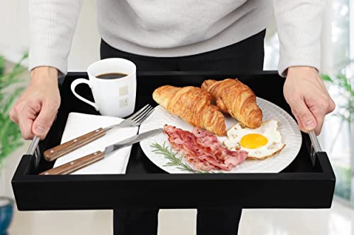 Premium Wooden Black Serving Tray With Handles, 18 X 13 Inch, Decorative Trays For Coffee Table, Large Ottoman Tray, Candle Tray, Tv Trays For Eating Breakfast In Bed, Dinner Tray #TOP5