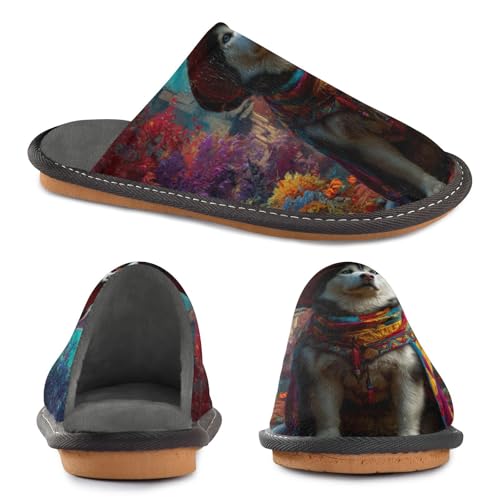Slippers for Women Colorful Dog Wearing Outfit Soft Fuzzy Women's Slippers Indoor and Outdoor Shoes2
