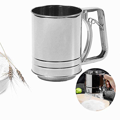Stainless Steel Baking Sieve Cup for Powdered Sugar,Hand Squeezing Flour Screen - Stainless