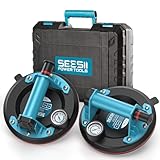 SEESII Suction Cups for Glass Lifting: 8' Tile Suction Cup Lifter with Pressure Gauge, 250KG Max Load, Heavy Duty Vacuum Lifter for Lifting Large Tile, Granite, Metal, Windows (2-Pack)