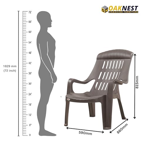 Image of Oaknest Supreme Comfy Relaxing Chair - Ergonomic High-Back Plastic Armchair for Home, Garden, Balcony & Patio | Heavy-Duty, Weather-Resistant & Easy to Clean | Champagne Grey | Set of 4