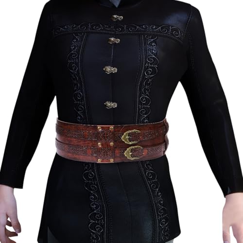YHomU Breiter Wikinger-Gürtel, mittelalterlicher Ritter-Rüstungskorsettgürtel aus Kunstleder, für Piraten-, Krieger- und Ritterkostüm, Halloween-Cosplay, verstellbare Länge 38,2 BIS 50 Zoll