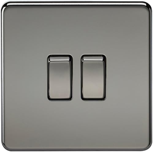 Knightsbridge SFR9000BN Twin Screwless 13A 2G Dp Switched Socket Nickel with Black Insert, 230 V