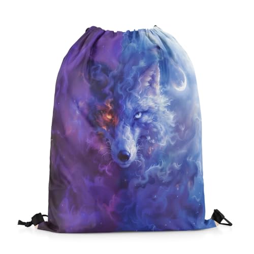 Erosebridal Hunting Wolf Drawstring Bags 3D Wildlife Wolf Draw String Back Bag 13X15.7 Purple Blue String Backpack Fantasy Starry Sky Cinch Bag Safair Animal Theme Drawstring Backpack