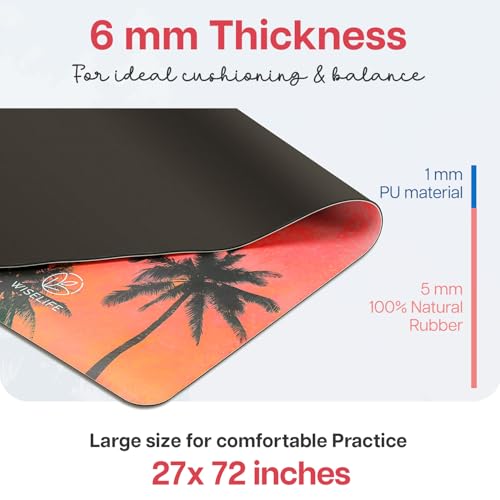 Image of WiseLife PU Natural Rubber Yoga Mat | XL & Extra Wide | Anti-Skid & Slip-Resistant | with Carry Strap - Perfect for Yoga & Workouts (Californication)