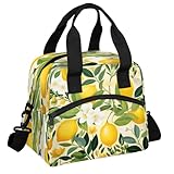 CNNINGYI Lemon Fruit Insulated Lunch Bag for Women Men Reusable Lunch Box Cooler Tote Bag One Shoulder Portable Meal Bag Florals Leaves Lunchbox for Work Picnic Hiking Beach