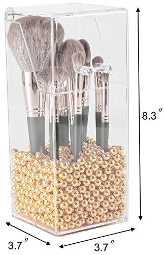 Image of Sooyee Makeup Brush Holder,Makeup Brush Organizer with 8mm Gold Pearls,Dustproof Makeup Brush holder with Lid