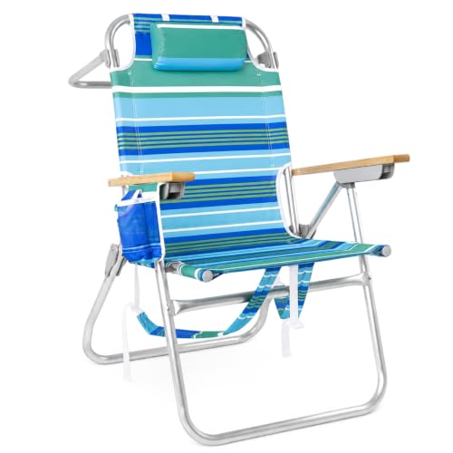 Backpack Beach Chairs for Adults Capacity 300 LBS high 5 Position Beach Chair with Pouch Straps Folding Lightweight Reclining Aluminum Wide Lay Flat Single