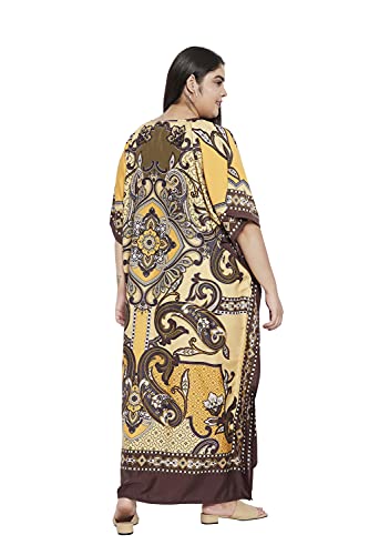 Image of Women Long Maxi Plus Size Polyester Kaftan Gown, Womens Kaftan Dresses | Lounge Resort Wear, Batwing Sleeve Side Slit, Beach Cover Up, House Dress, Lightweight V Neck Loose Fit Boho Dress
