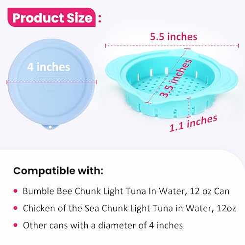 1 Pcs Tuna Can Strainer with 2 Pcs Silicone Lids, Tuna Strainer Press for 4 inch Can, Canning Colander, Reusable Lids, Great Canning Set, Dishwasher & Freezer Safe