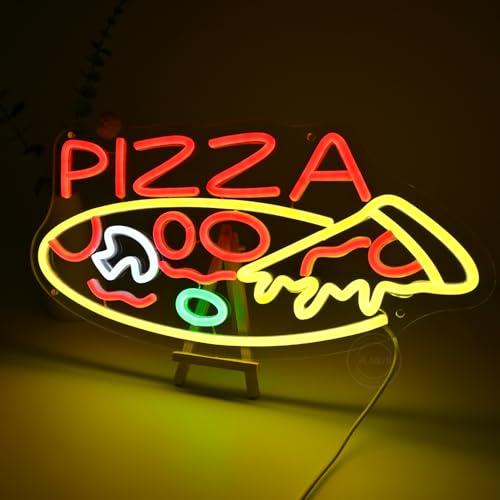 Image of Planzo Pizza LED Neon Sign Light Bar Kitchen Restaurant Pub Home Wall Decor | Business Pub Coffee Shop Neon Sign Wall Decor, Window Display, Bedroom Kids Room Dining Room Party Decor, 16.54 inchx7.48 inch