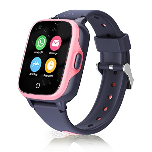 Vormor 4G Smartwatch für Kinder,Uhr Telefon für Mädchen Jungen GPS-Smartwatch mit Echtzeit-Position WiFi-Videoanrufnachricht SOS Anti-Lost Touchscreen mit Kamera,Wecker Telefonieren Geschenk,Rosa Cover