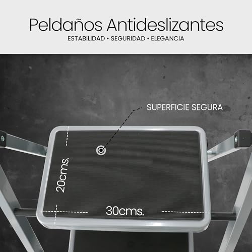 Miniatura 8 de Uziro Escalera Plegable 3 Peldaños -Estructura De Acero Y Peldaño Antideslizante - Asa Superior De Goma - Escaleras Plegables Domésticas - Step Ladder Para Hogar Blanco, 3 Peldaños
