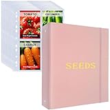 Wenscis Seed Storage Organizer Binder,3 Ring Seed Packet Organizer with 25 Pack Clear Sheet Protectors(100 Pockets with Slot Size 6"×4.1"), Garden Seed Holder Book for Envelopes, Seed Keeper, Pink