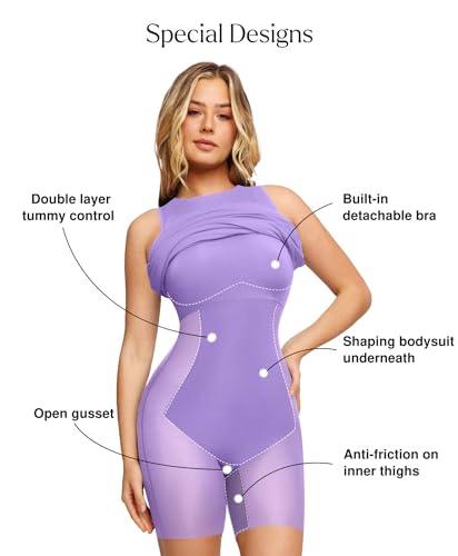 Image of Popilush Built-in Bra Shapewear Maxi Long Dresses for Women Bodycon Sleeveless Modal Casual Formal Tummy Control Dress