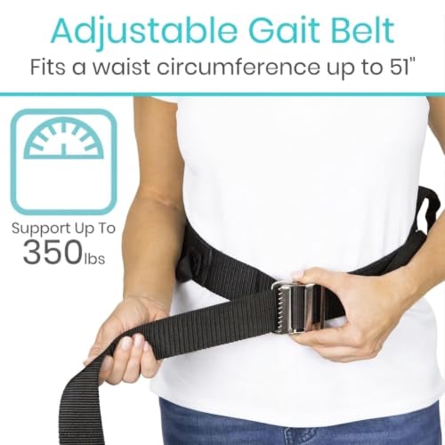 Image of Vive Gait Belt (350lbs) Transfer Belt with Handles - Medical Nursing Safety Patient Assist - Bariatric, Elderly, Handicap, Physical Therapy - PT Gate Strap Quick Release Metal Buckle, Grabbing Teeth