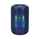 AT&T Essentials 10W Bluetooth Speaker – IPX6 Waterproof, Portable, 8H Playtime, LED Lights, Dual Pairing, Strap – Home/Outdoor/Beach Use (Blue)