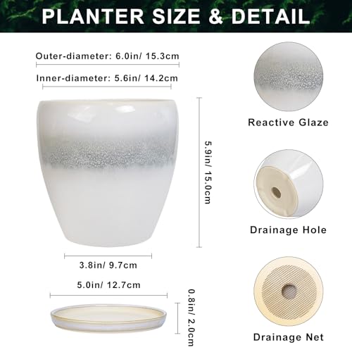 EPFamily Ceramic Plant Pot - 6 Inch Ceramic Pots Indoor, White-Grey by EPFamily - Used condition - Image 2