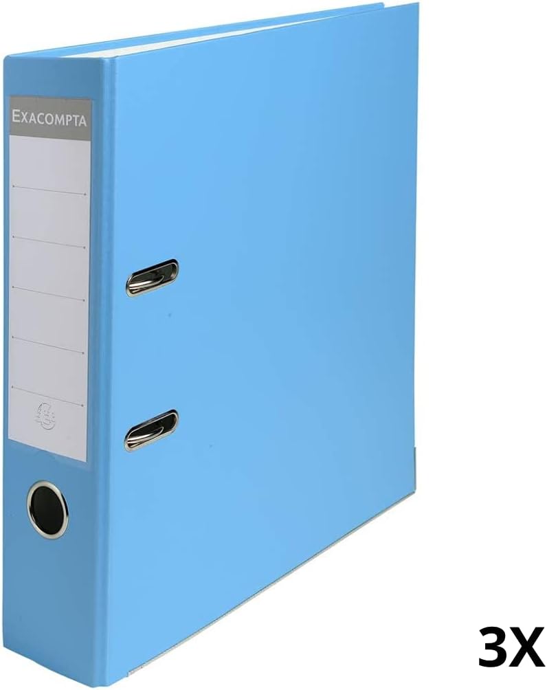Exacompta - Ref 918412SE - Lever Arch File - 80mm Spine, Suitable for A4 Documents, Holds Up to 600 Sheets, Polypropylene Exterior/Paper Inner - Light Blue (Pack of 3)