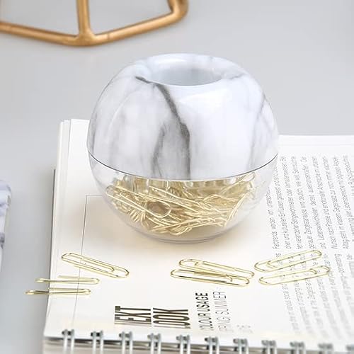 Paper Clips Holder Marble White Magnetic Dispenser With 100Pcs 1.1Inch Gold Paper Clips Cute Office Organizer Desk Supplies For School , Office, Home #TOP1