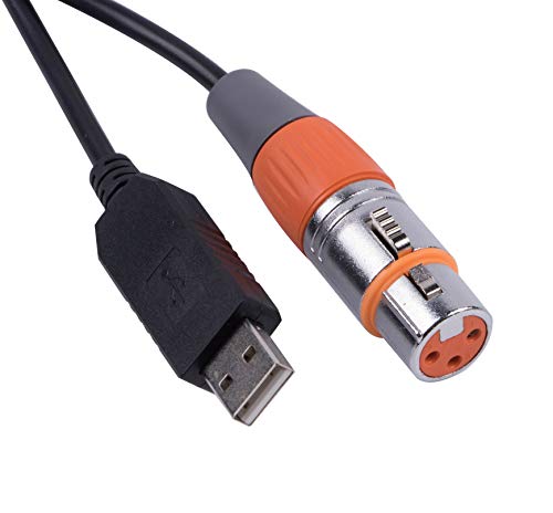 usangreen USB to DMX Interface Adapter LED DMX512 Studio Computer PC Stage Lighting Controller Dimmer FT232RL RS485 3PIN XLR Serial Converter Cord Support Win10 (6ft, Black USB Shell)