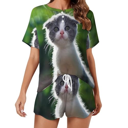 Pyjama femme manches courtes Chaton Malin anti-chaleur et respirant