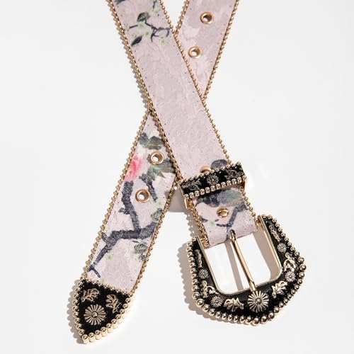 Retro Palace Style Multicolor Engraved Metal Buckle Embroidery Embossed Women's Belt Suitable for Jeans Gifts3