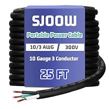 Copkim 10/3 Awg 25 FT Portable Power Cable SJOOW 300V Electrical Wire Pure Copper Heavy Duty Rubber Outdoor Extension Cord for Motor Machinery Marines Automotive