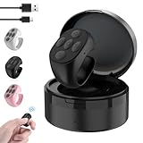 Fingertip Wireless Bluetooth Remote Control with Charging Case, Remote Control App Page Turner, Hands-Free Scrolling Ring Remote Control, Fingertip Remote Control Ring for Phones(Black)